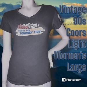 Vintage Y2K Babydoll Gray Coors Light V-neck Logo Tee Shirt Deadstock Sz Large